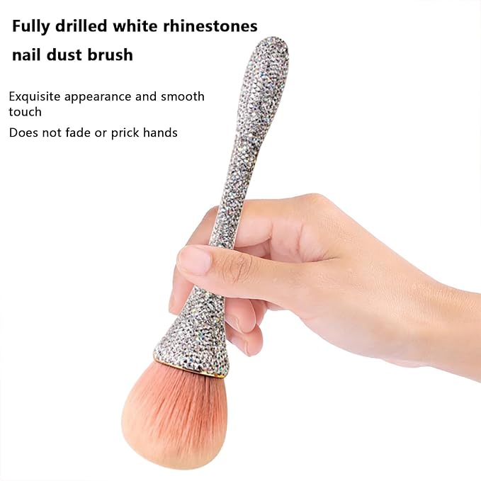 WOKOTO 1pcs White Shiny Rhinestone Nail Art Dust Brushes - Image 2