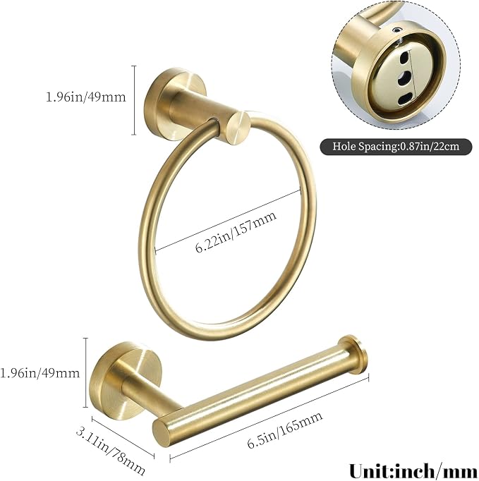 Toilet Paper Holder Towel Ring Brushed Gold Bathroom Hardware Hand Towel Holder - Image 7