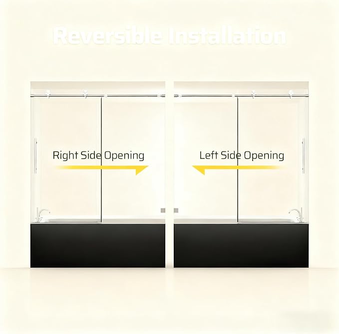 56-60" W x 60" H Bathroom Frameless Tub Sliding Shower Door, Soft-Close Bathtub - Image 8