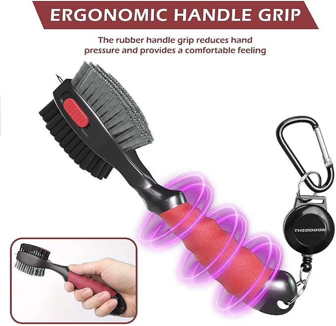 THIODOON 2 Pack Golf Club Brushes and Groove Cleaner 2 ft Retractable Zipline - Image 5