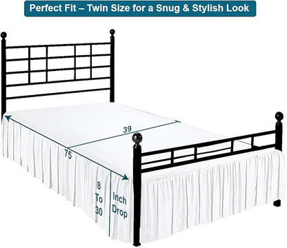 Shreem Linen Ruffled Bed Skirt with Split Corners, Gathered Style, 100% Microfiber, 15-Inch Drop, Dust Ruffle Bedskirt with Platform, Twin, White