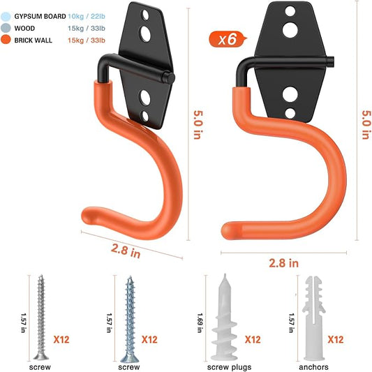 6 Pack Metal Garage Hooks, Heavy Duty S Hooks Tool Hangers - Image 2