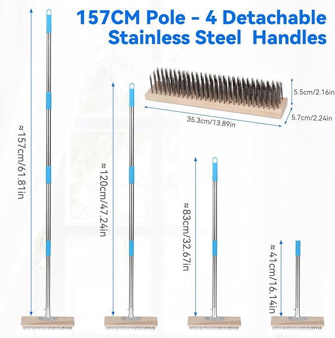 Heavy Duty Wire Broom with 70.8" Telescopic Handle: Stainless Steel Outdoor - Image 2