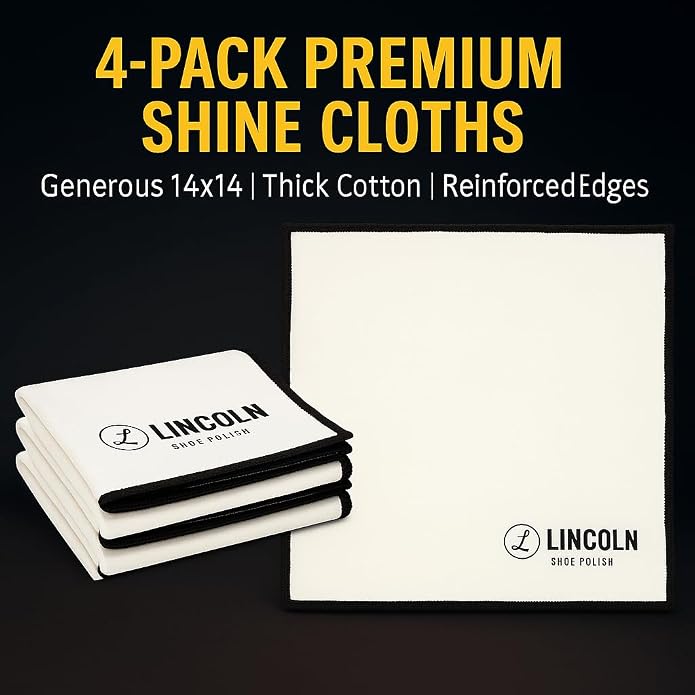 Lincoln Shoe Polish 4-Pack Shoe Shine Cloths – Heavyweight 14×14 Premium Cotton - Image 2