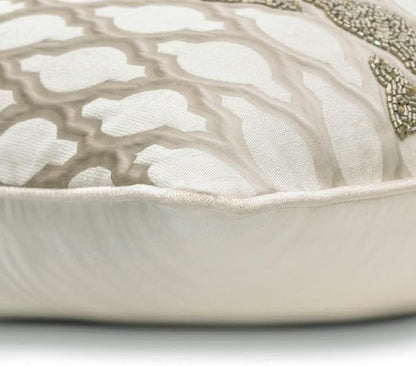 The HomeCentric King/Queen/Twin Ivory Decorative King 90"x18" Bed Runner with Two Pillow Cover, Bead Hand Embroidery Bed Scarf on Jacquard Fabric - Priscilla Dazzle