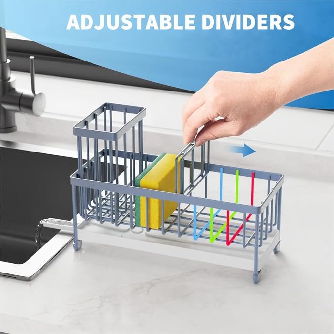 Cisily Blue Gray Sponge Holder for Kitchen Sink, Sink Caddy Organizer - Image 5