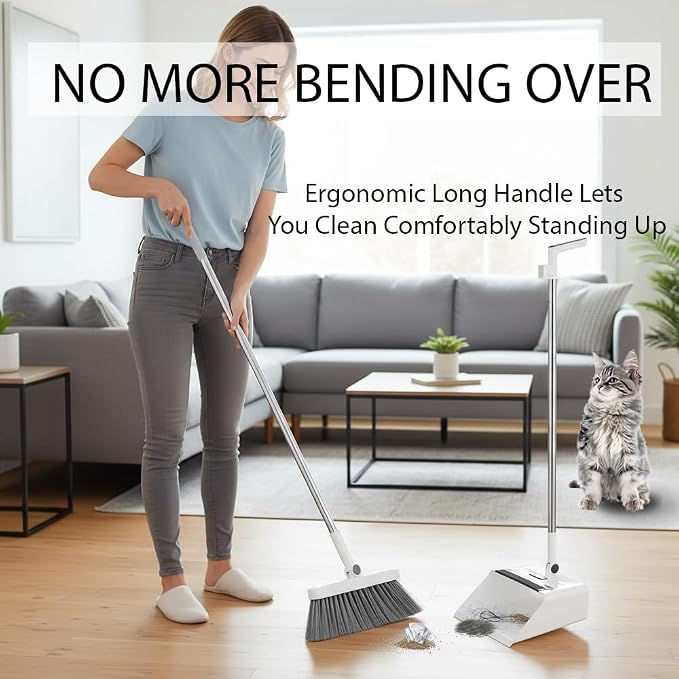 Upgrade Broom with Dustpan Combo Set，Long Handle Self-Cleaning Dust Pan and - Image 4