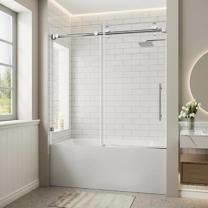 Frameless Bathtub Shower Doors 56-60" W x 60" H, 5/16" Tempered Glass Sliding by EGrinbey