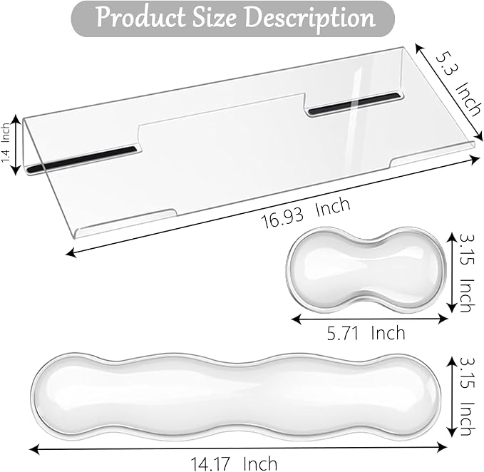 Gel Wrist Rest for Keyboard and Mouse Transparent Acrylic Tilted Keyboard Riser - Image 2