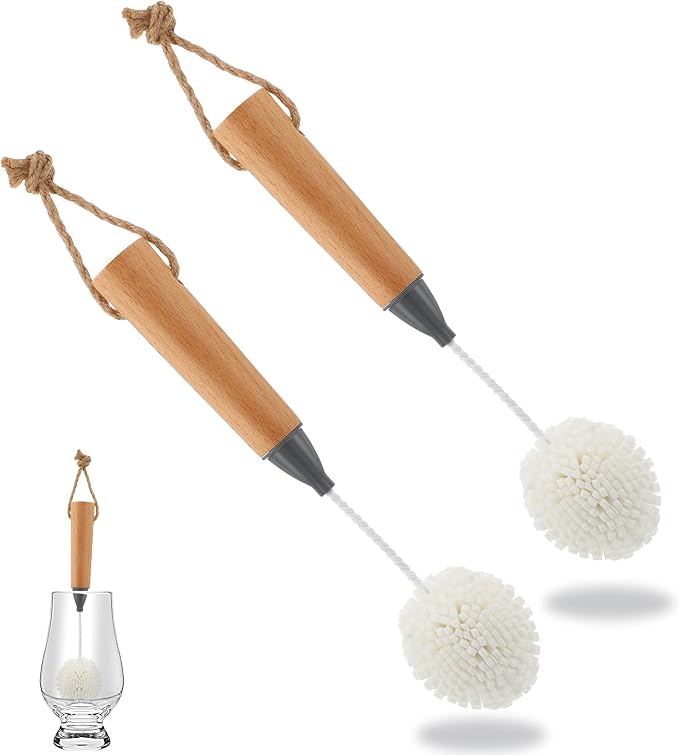 2 Pcs Wine Glass Cleaning Brush Flute and Stemware Brush Non Scratch Foam by Patelai