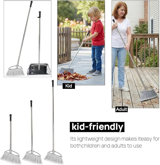 Outdoor Broom and Dustpan Comb Set, Heavy Duty Stainless Steel Metal Dust Pan - Image 3
