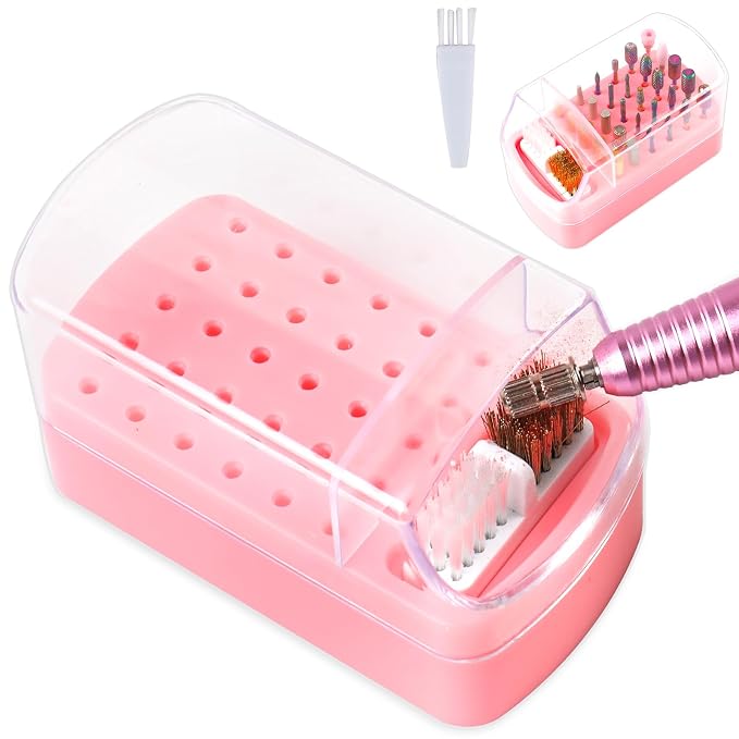 2 in 1 Nail Drill Bits Holder & Cleaning Brush Case, 30 Holes Dustproof Nail by YINGJEE
