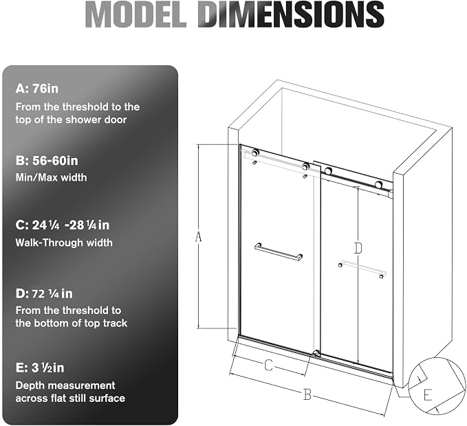 Shower Door 56–60 in W x 76 in H, 3/8" Tempered Glass Double Sliding Shower Door - Image 7