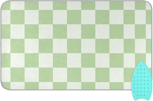 Checkered Mint Green White Plaid Ironing Mat by Tatenale