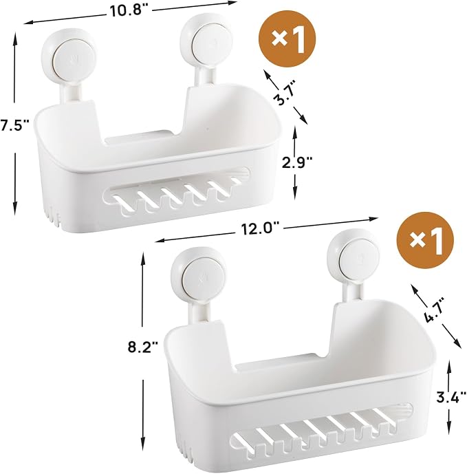 LEVERLOC Shower Caddy Suction Cup Shower Shelves Basket Pack of 2 One Second - Image 3