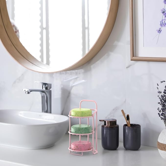 Pink 3-Tier Shower Soap Shampoo Bar Holder, Self Adhesive & Freestanding - Image 5