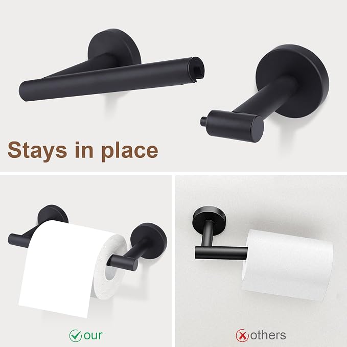 Matte Black Toilet Paper Holder Set, Stainless Steel Towel Ring, Double Post - Image 4
