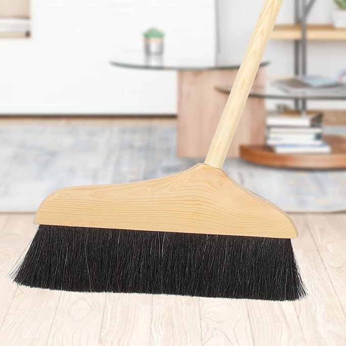 Mikikit Horsehair Broom with Long Handle Soft Pine Bristles Anti-Static Home - Image 8