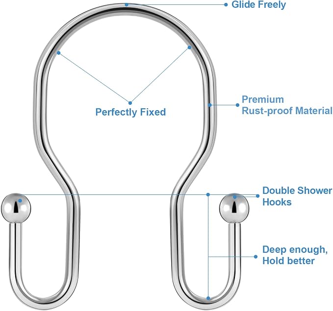 24 Pack Double Shower Curtain Hooks Rings, TENOVEL Double Sided Shower Curtain - Image 8