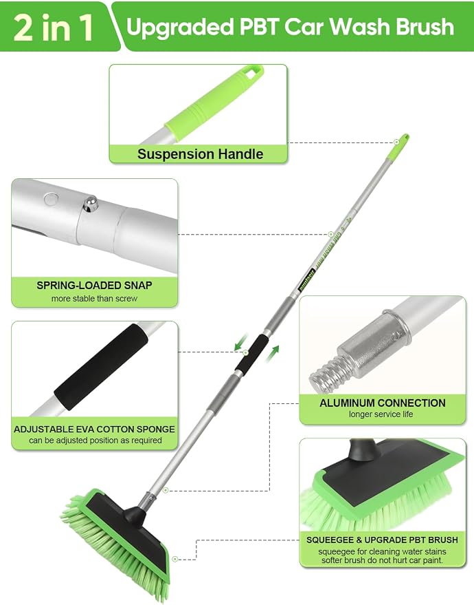 2 in 1 Car Wash Brush with Squeegee PBT Soft Bristle Truck Scrub Detail Brush - Image 5