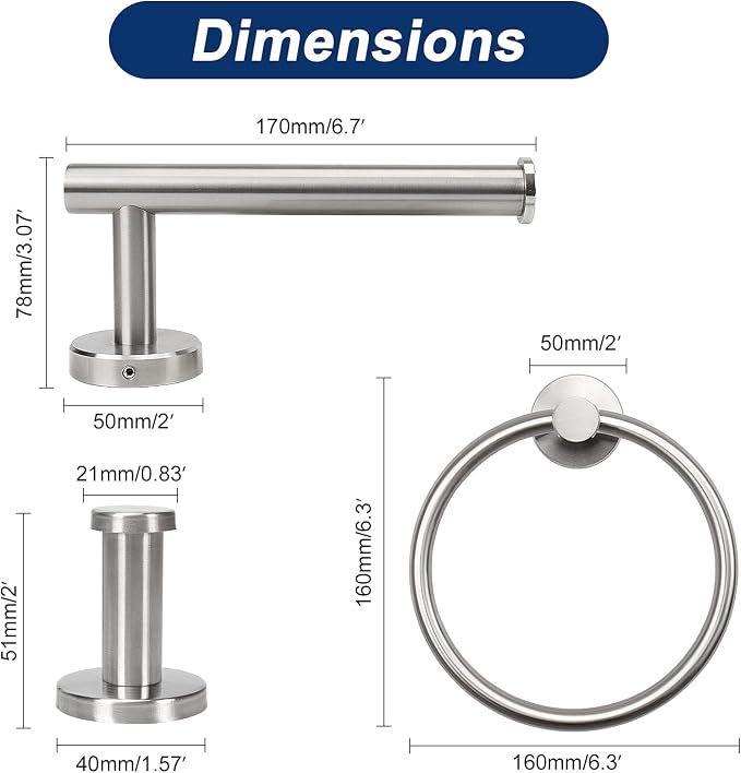 NearMoon 4 Pieces Bath Hardware Set, Include Hand Towel Ring, Toilet Paper - Image 6