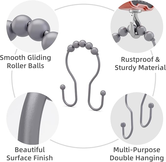 Shower Curtain Hooks, Shower Curtain Rings Rust Proof Double Hook Shower - Image 2