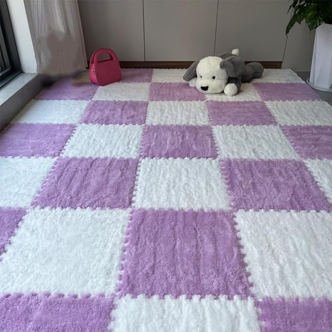 12Pcs Interlocking Carpet Tiles, Fluffy Play Mat Floor Tiles Thick Padded by Unknown
