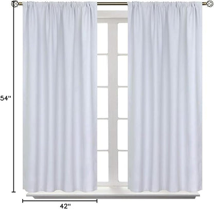 BGment Rod Pocket Room Darkening Curtains 54 Inches Length - Thermal Insulated Bedroom Curtain for Short Window, 42 x 54 Inch, 2 Panels, Greyish White