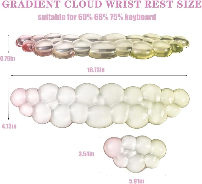 Ergonomic Cloud Silicone Gel Keyboard and Mouse Wrist Rest Set – Clear Wrist - Image 4