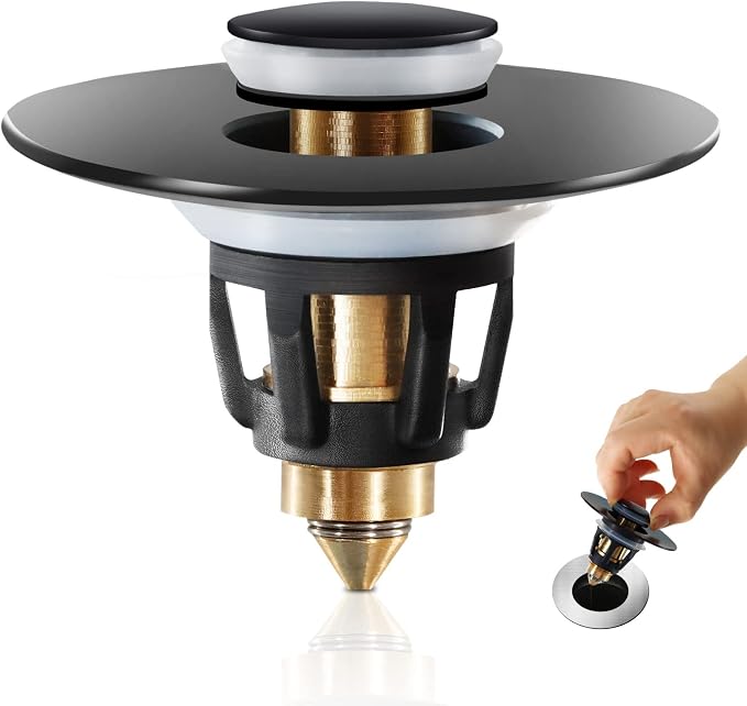 Black Bathroom Sink Stopper – Pop Up Drain Stopper & Sink Strainer, Universal by QYHNYJF