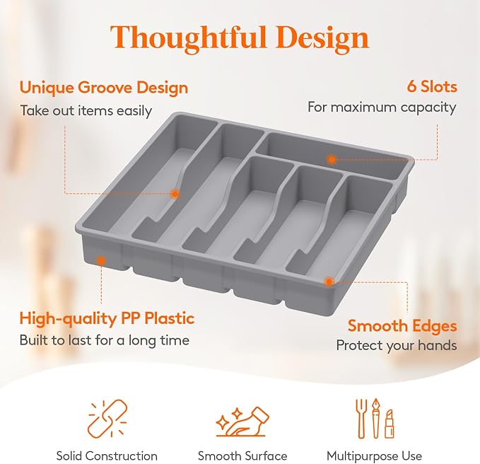 Lifewit Silverware Drawer Organizer Tray, Plastic Cutlery Storage - Image 3