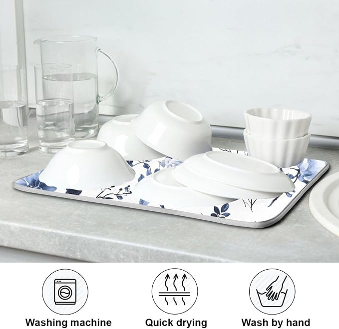 Blue White Porcelain Flower Dish Drying Mat - Image 7