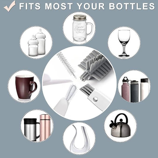 Bottle Cleaning Brush Set, Long Handle Silicone Cleaner Brushes + Thermos Lid - Image 2