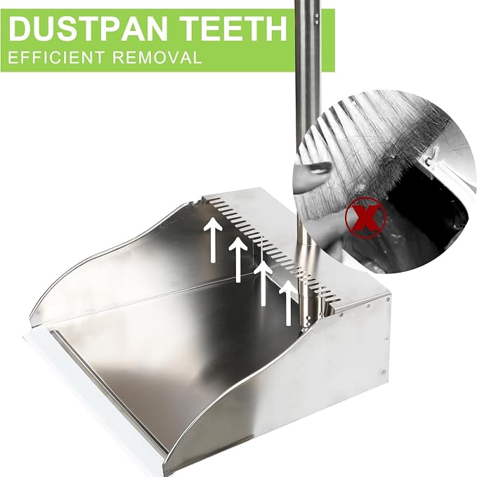 Soft Bristles Broom and Dustpan Set, Metal Dustpan - Image 3
