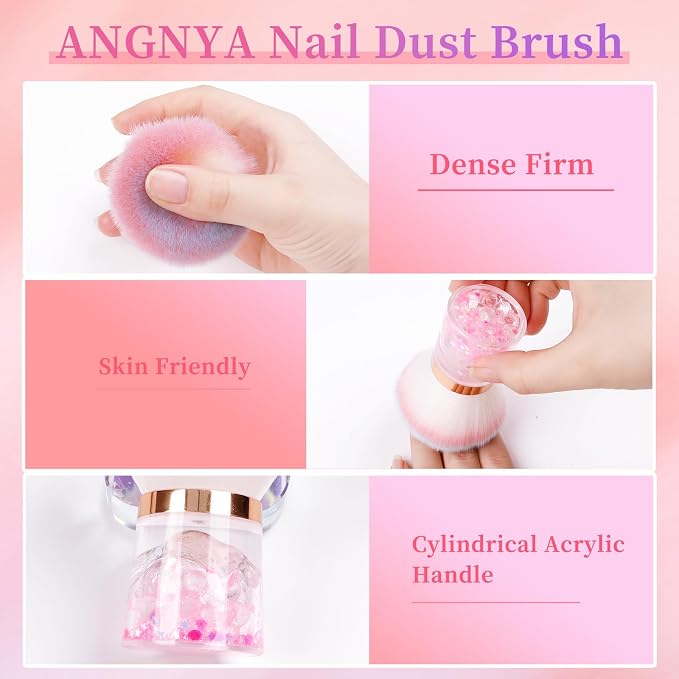 ANGNYA Nail Dust Brush, Round Nail Art Dust Powder Remover Brush - Image 5