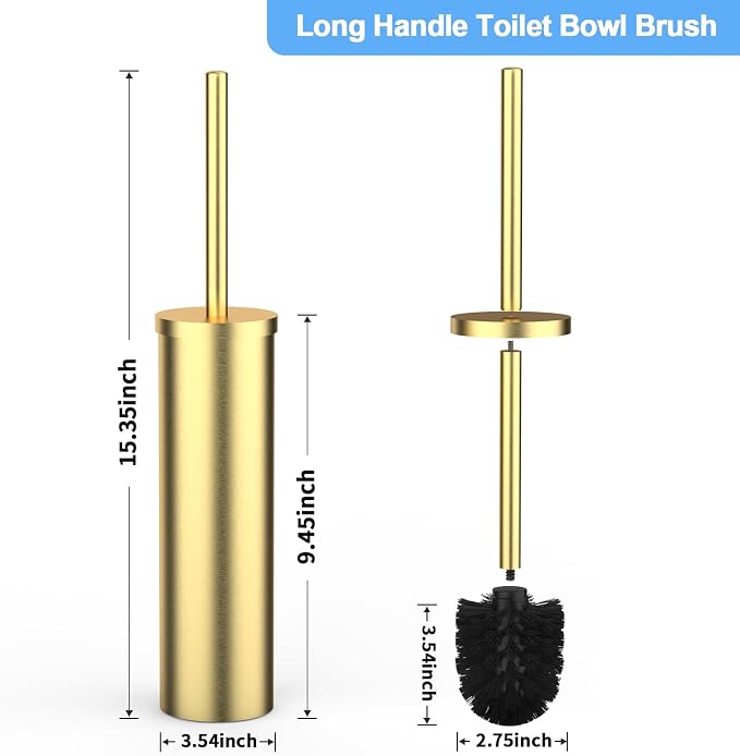 Stainless Steel Toilet Brush and Holder Set Brushed Gold Heavy Duty Toilet Bowl - Image 3
