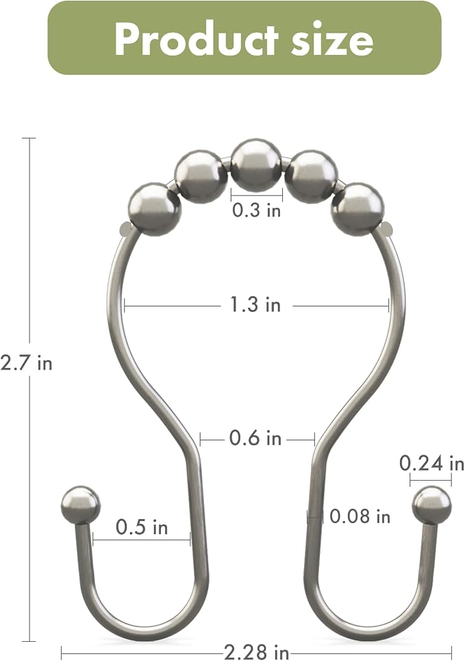 AmazerBath Shower Curtain Hooks, Shower Curtain Rings, Metal Nickel Shower - Image 6