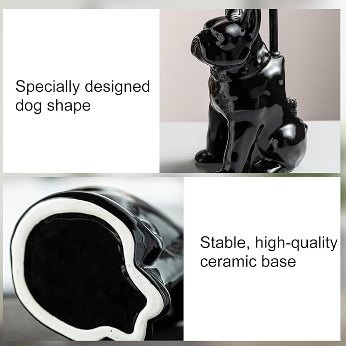 Comeon Ceramic Dog White/Black Toilet Brush and Holder Set, Plastic Handled - Image 4