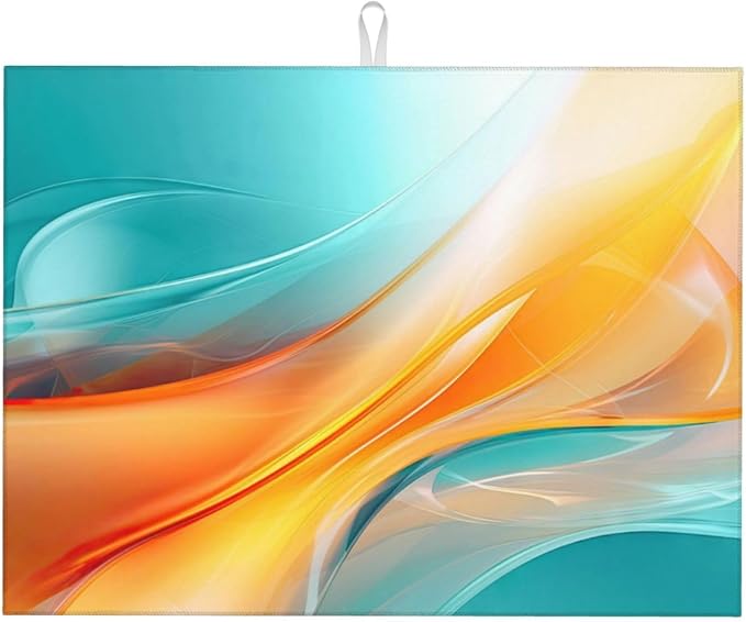 Teal and Burnt Orange Abstract Art Swirl Microfiber Dish Drying Mat, 18 x 24 by Unknown