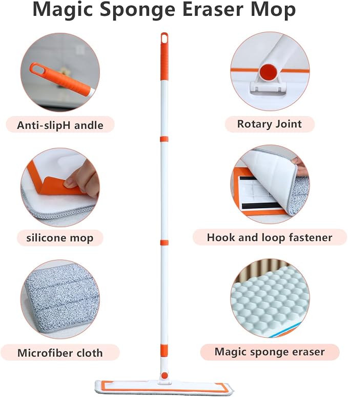 Magic Sponge Eraser Mop, 2 Microfiber Pad and 3 Magic Sponge Eraser Pads - Image 6