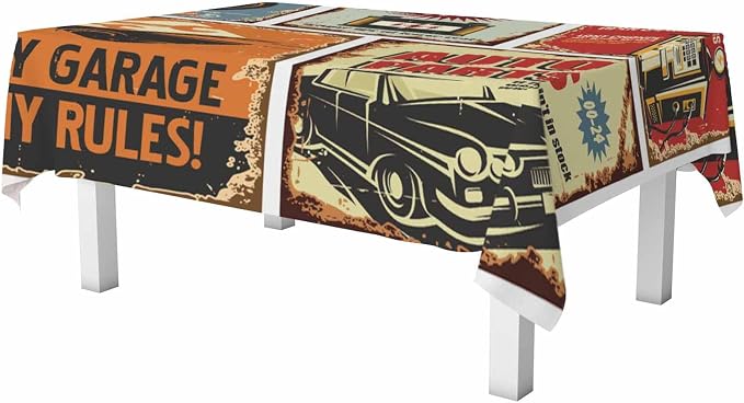 Vintage Car Tin Signs Table Linens 52x70 Old Rusty Posters Retro Auto Service - Image 6