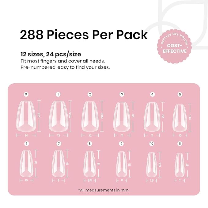 Beetles Gel Nail Tips Short Coffin Pre-Etched Nail Tips, 12 Sizes 288 Pcs Full - Image 3