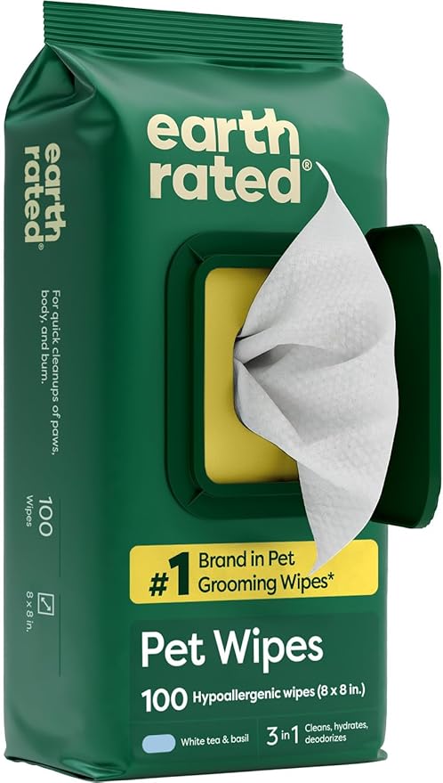 Earth Rated Pet Wipes for Dogs and Cats, Hypoallergenic, 3-in-1 Cleaning by EarthRated