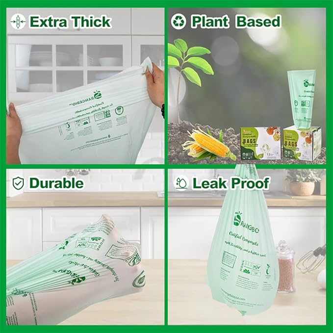 100% Certified Home Compostable Trash Bags, 55 Gallon, 1.5 Mils Extra Thick 38 - Image 2