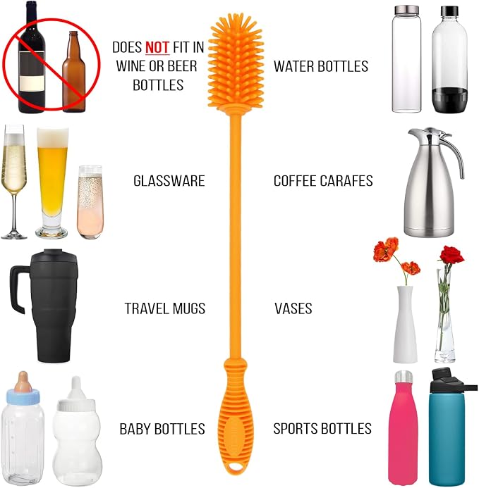 12.5" Silicone Bottle Brush & Straw Cleaner Brush Set | Water Bottle Cleaner - Image 5