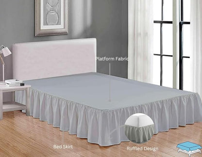 Ruffle Bed Skirt with Split Corners, Microfiber Dust Ruffled for a Perfectly Tailored Bedding Ensemble, Wrinkle and Fade Free, Easy Fit, Twin Size 12 Inch Drop, Light Grey