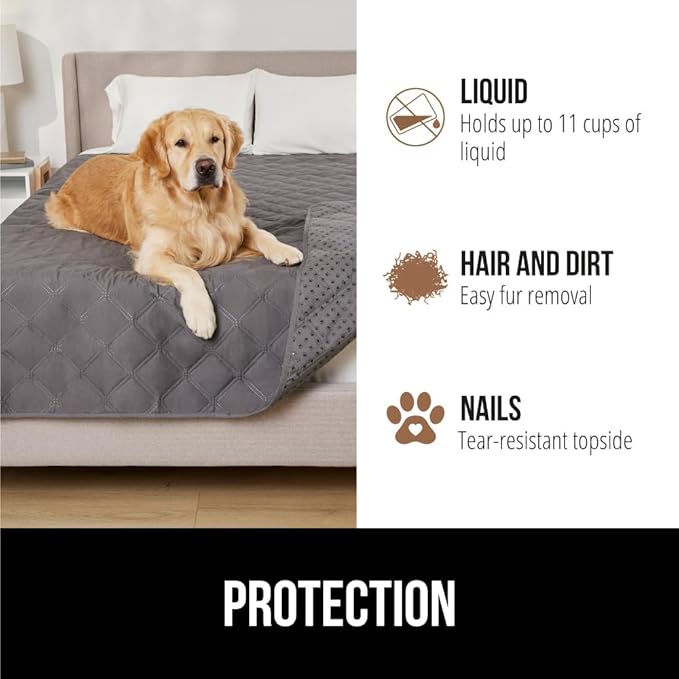 GORILLA GRIP Waterproof Bed Cover for Dogs, 82x52, Gripped Slip Resistant Backing, Leak Proof Washable Dog Blanket Covers Sofa, Couch, Sectional, Crate, Car, RV Seats, Pet Puppy Essentials, Charcoal
