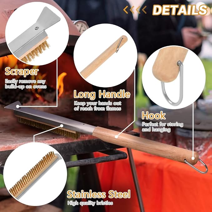 Pizza Oven Brush, BBQ Grill Cleaning Brush Non Scratch Heat Proof Brass Bristles - Image 3
