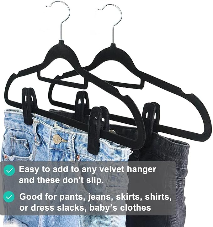 Black Velvet Hangers Clips 50 PCS, Non-Slip Velvet Clips - Image 5