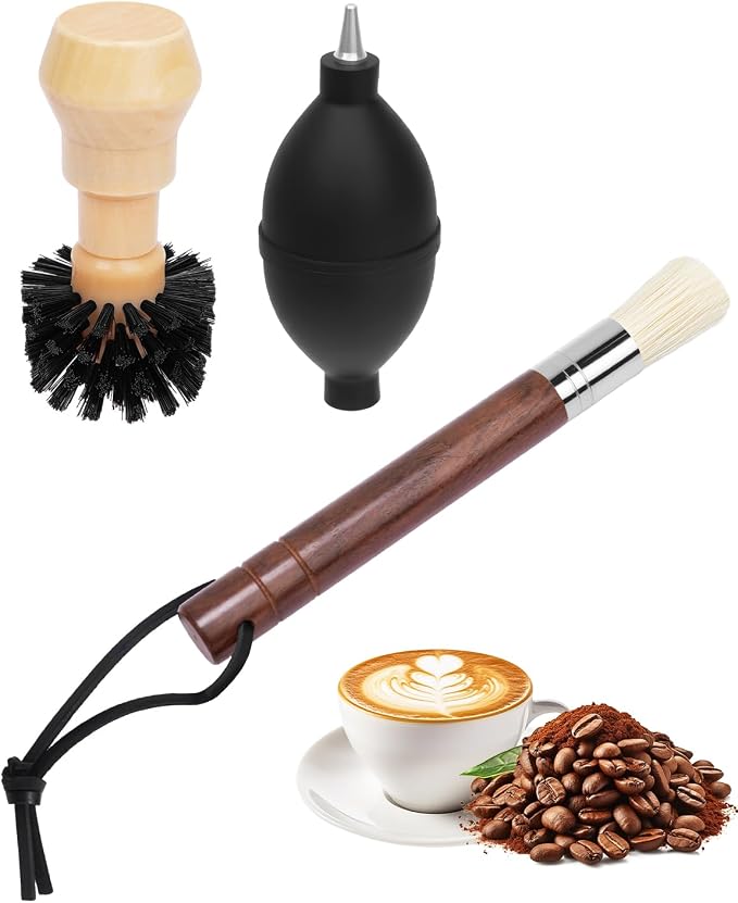3 Pcs Portafilter Espresso Kit – Ebony Bristle Coffee Brush, Coffee Grinder by PROKITCHEN